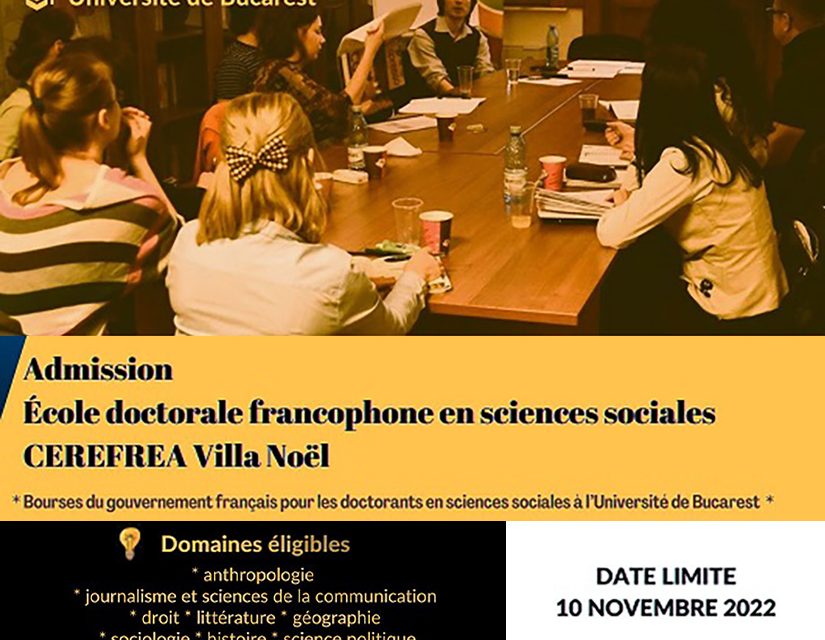 Apel la candidaturi pentru burse ale Guvernului francez dedicate doctoranzilor în științe sociale ai Universității din București